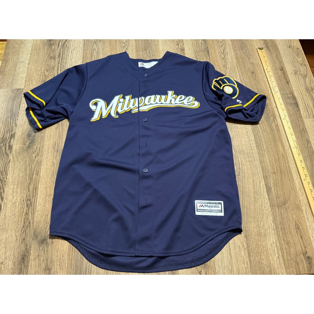 Majestic Shirts Mens Size Large Navy Baseball Jersey Cool Base Patch